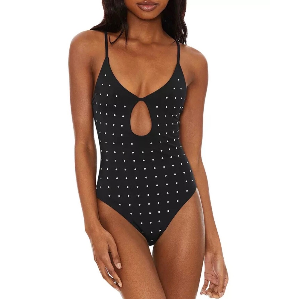 Beach Riot Black Studded Cut Out Bling One Piece‎ Swimsuit Y2K Rhinestone Medium
